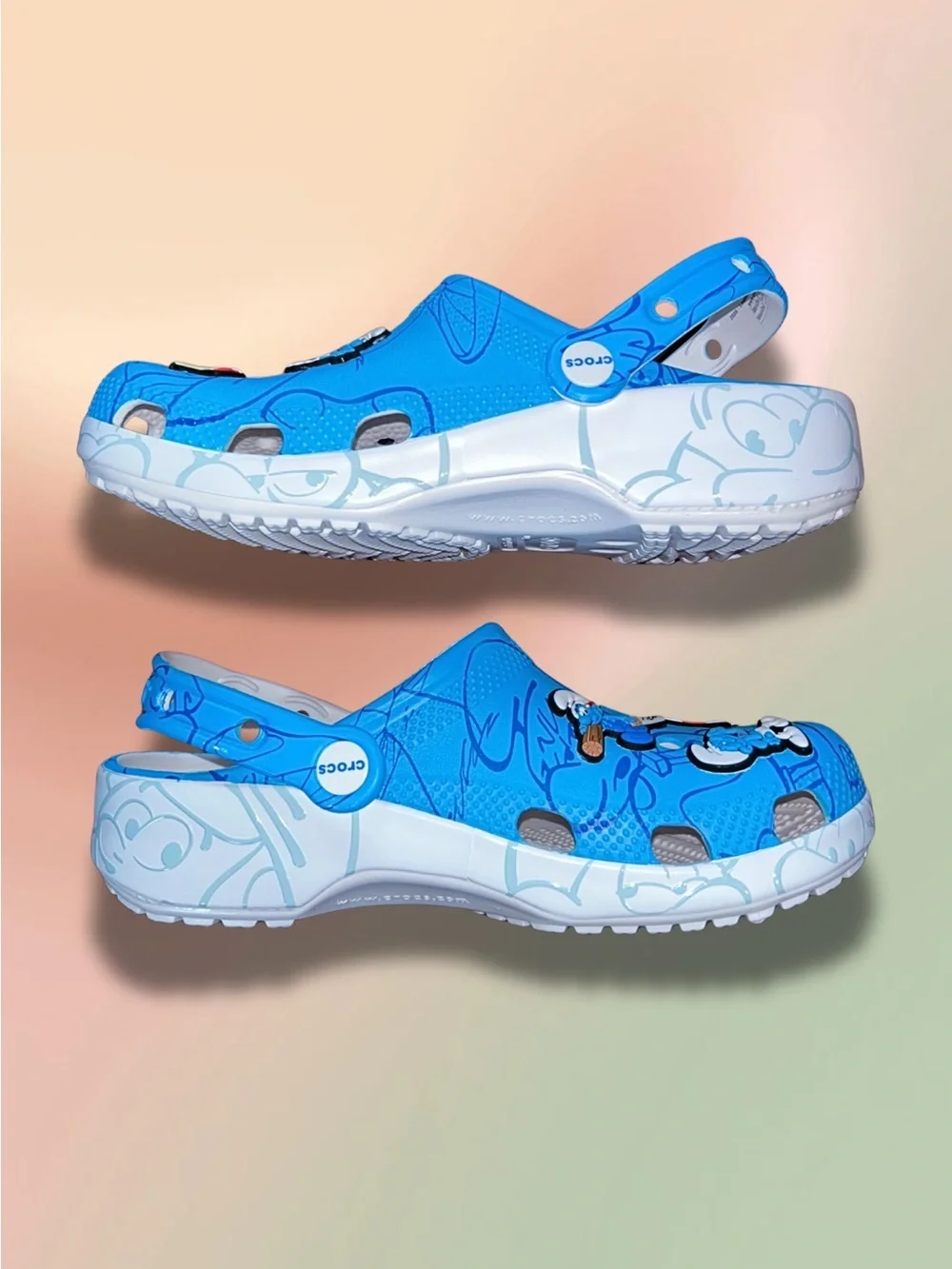 Crocs Smurfs Classic Clogs Blue White Jibbitz Kids Size J5 Youth EUC